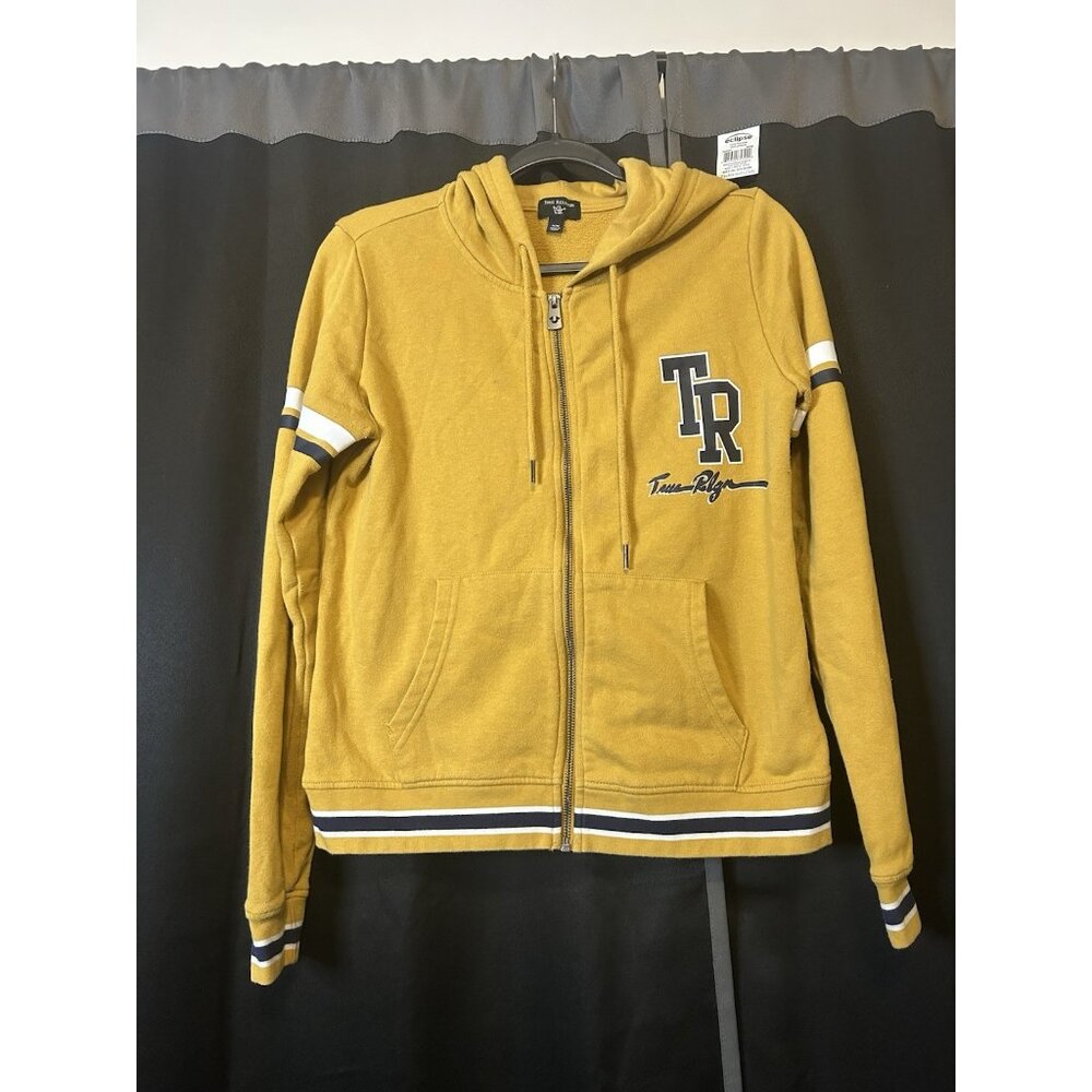 True Religion Yellow Hoodie Jacket Womens Medium Casual Letterman Style